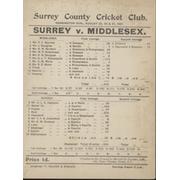 SURREY V MIDDLESEX 1901 CRICKET SCORECARD