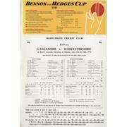 LANCASHIRE V WORCESTERSHIRE 1991 (BENSON AND HEDGES FINAL) CRICKET SCORECARD