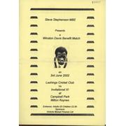 LASHINGS CRICKET CLUB V INVITATIONAL XI 2002 - WINSTON DAVIS BENEFIT MATCH PROGRAMME