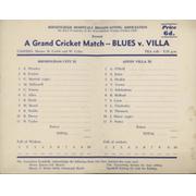 BIRMINGHAM CITY V ASTON VILLA (EDBASTON) 1958 CRICKET SCORECARD