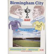 BIRMINGHAM CITY V BRENTFORD 1992 (LEYLAND DAF AREA FINAL) FOOTBALL PROGRAMME