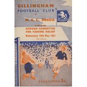 GILLINGHAM  V N.A.C. BREDA 1961 FOOTBALL PROGRAMME