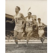 CHATAWAY & IBBOTSON 1955 (BRITAIN V GERMANY) ATHLETICS PHOTOGRAPH - CHATAWAY BREAKS 3 MILE WORLD RECORD