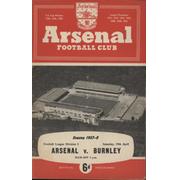 ARSENAL V BURNLEY 1957-58 FOOTBALL PROGRAMME