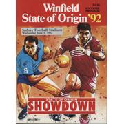 NEW SOUTH WALES V QUEENSLAND 1992 (WINFIELD STATE OF ORIGIN) RUGBY LEAGUE PROGRAMME