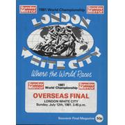 1981 OVERSEAS FINAL SPEEDWAY PROGRAMME