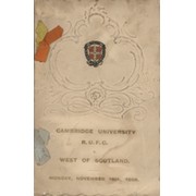 CAMBRIDGE UNIVERSITY R.U.F.C. V WEST OF SCOTLAND 1906 SIGNED RUGBY MENU
