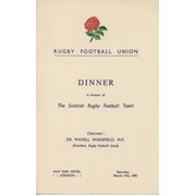 ENGLAND V SCOTLAND 1951 RUGBY DINNER MENU