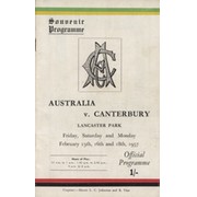 CANTERBURY V AUSTRALIA 1957 (LANCASTER PARK) CRICKET PROGRAMME