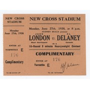 JACK LONDON V AL DELANEY 1938 (NEW CROSS) BOXING TICKET