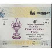 WIGAN V ST HELENS (CHALLENGE CUP FINAL) 1990-91 RUGBY LEAGUE TICKET