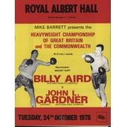 BILLY AIRD V JOHN L GARDNER 1978 BOXING PROGRAMME