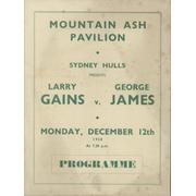 LARRY GAINS V GEORGE JAMES 1938 BOXING PROGRAMME