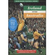 IRELAND V AUSTRALIA 1992 RUGBY UNION PROGRAMME