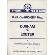 DURHAM V EXETER (U.A.U. CHAMPIONSHIP FINAL) 1983 RUGBY UNION PROGRAMME