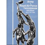 ARMY V ROYAL AIR FORCE 1992 RUGBY UNION PROGRAMME