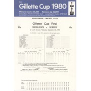 MIDDLESEX V SURREY 1980 GILLETTE CUP FINAL CRICKET SCORECARD