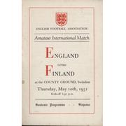 ENGLAND V FINLAND (AMATEUR INTERNATIONAL) 1950-51 FOOTBALL PROGRAMME