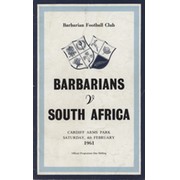 BARBARIANS V SOUTH AFRICA 1961 RUGBY PROGRAMME