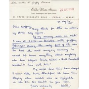 EDDIE WATTS (SURREY) 1971 CRICKET LETTER - TO GEOFFREY HOWARD