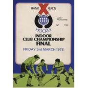 INDOOR CLUB CHAMPIONSHIP FINAL 1978 HOCKEY PROGRAMME