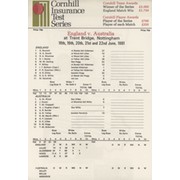 ENGLAND V AUSTRALIA 1981 (TRENT BRIDGE) CRICKET SCORECARD