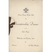 SURREY CCC 1952 CHAMPIONSHIP DINNER MENU