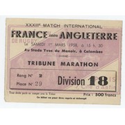 FRANCE V ENGLAND 1958 RUGBY UNION TICKET