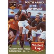 SOUTH AFRICA V AUSTRALIA (WINFIELD CUP) 1996 RUGBY UNION PROGRAMME
