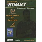 SOUTH AFRICA V AUSTRALIA 2003 RUGBY UNION PROGRAMME