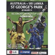 AUSTRALIA V SRI LANKA  WORLD CUP SEMI FINAL 2003 CRICKET PROGRAMME
