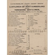 GENTLEMEN OF NORTHUMBERLAND V GENTLEMEN OF YORKSHIRE 1901 CRICKET SCORECARD