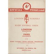 LONDON SCHOOLBOYS V PARIS SCHOOLBOYS 1956 RUGBY UNION PROGRAMME