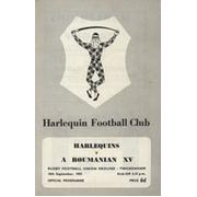 HARLEQUINS V A ROUMANIAN XV 1956 RUGBY UNION PROGRAMME