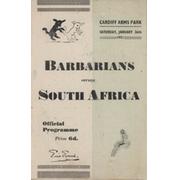BARBARIANS V SOUTH AFRICA 1952 RUGBY UNION PROGRAMME