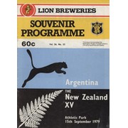 NEW ZEALAND XV V ARGENTINA 1979 RUGBY UNION PROGRAMME