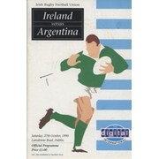 IRELAND V ARGENTINA 1990 RUGBY UNION  PROGRAMME