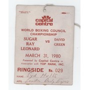 SUGAR RAY LEONARD V DAVE "BOY" GREEN 1980 (MARYLAND) BOXING PRESS PASS