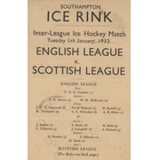 ENGLISH LEAGUE V SCOTTISH LEAGUE 1932 ICE HOCKEY PROGRAMME