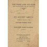 SCOTTISH TOURING TEAM V GROSVENOR HOUSE CANADIANS 1932 ICE HOCKEY PROGRAMME