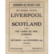 LIVERPOOL V SCOTLAND 1932 ICE HOCKEY PROGRAMME