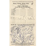 SURREY V WEST INDIES 1963 CRICKET SCORECARD - SIGNED BY WEST INDIES