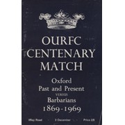 OXFORD UNIVERSITY V BARBARIANS 1969 RUGBY UNION PROGRAMME - OURFC CENTENARY MATCH