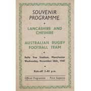 LANCASHIRE & CHESHIRE V AUSTRALIA 1947 RUGBY UNION PROGRAMME 