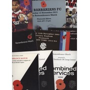 COMBINED SERVICES V THE BARBARIANS (REMEMBRANCE MATCH) RUGBY UNION PROGRAMMES 1997-2014 (X 14)