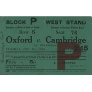OXFORD V CAMBRIDGE VARSITY RUGBY UNION MATCH 1924 - ORIGINAL TICKET