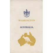 WARRINGTON V AUSTRALIA 1933 RUGBY LEAGUE RECEPTION & TEA MENU