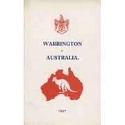 WARRINGTON V AUSTRALIA 1937 RUGBY LEAGUE RECEPTION & TEA MENU
