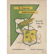 WESTERN TRANSVAAL V IRELAND 1961 RUGBY UNION PROGRAMME