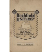 BIRCHFIELD HARRIERS CLUB HISTORY SOUVENIR PROGRAMME 1929